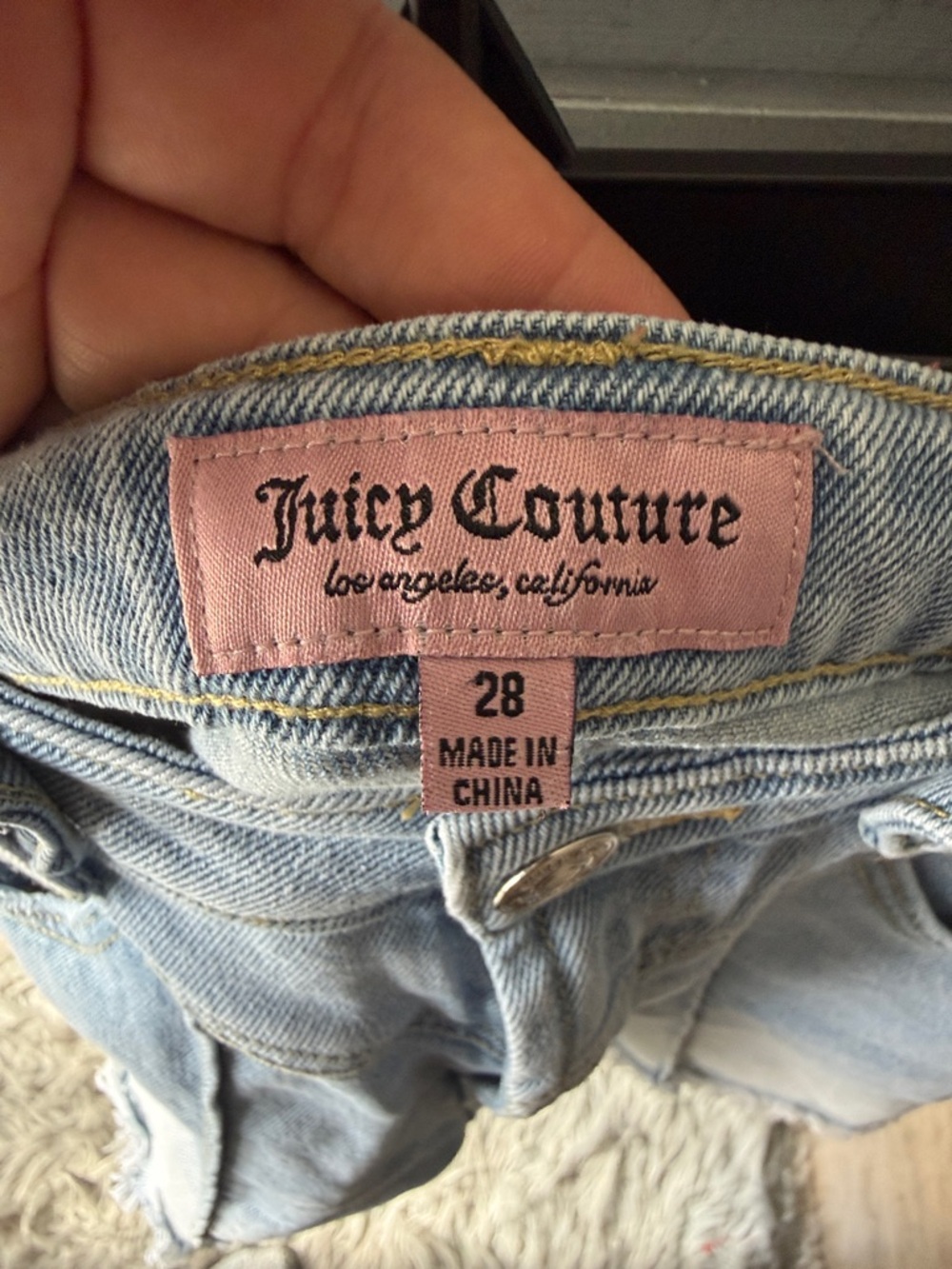 Juicy Couture Light Wash Denim Frayed Hem Shorts - Picture 2 of 6